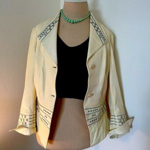 Cream sequenced Italian leather jacket